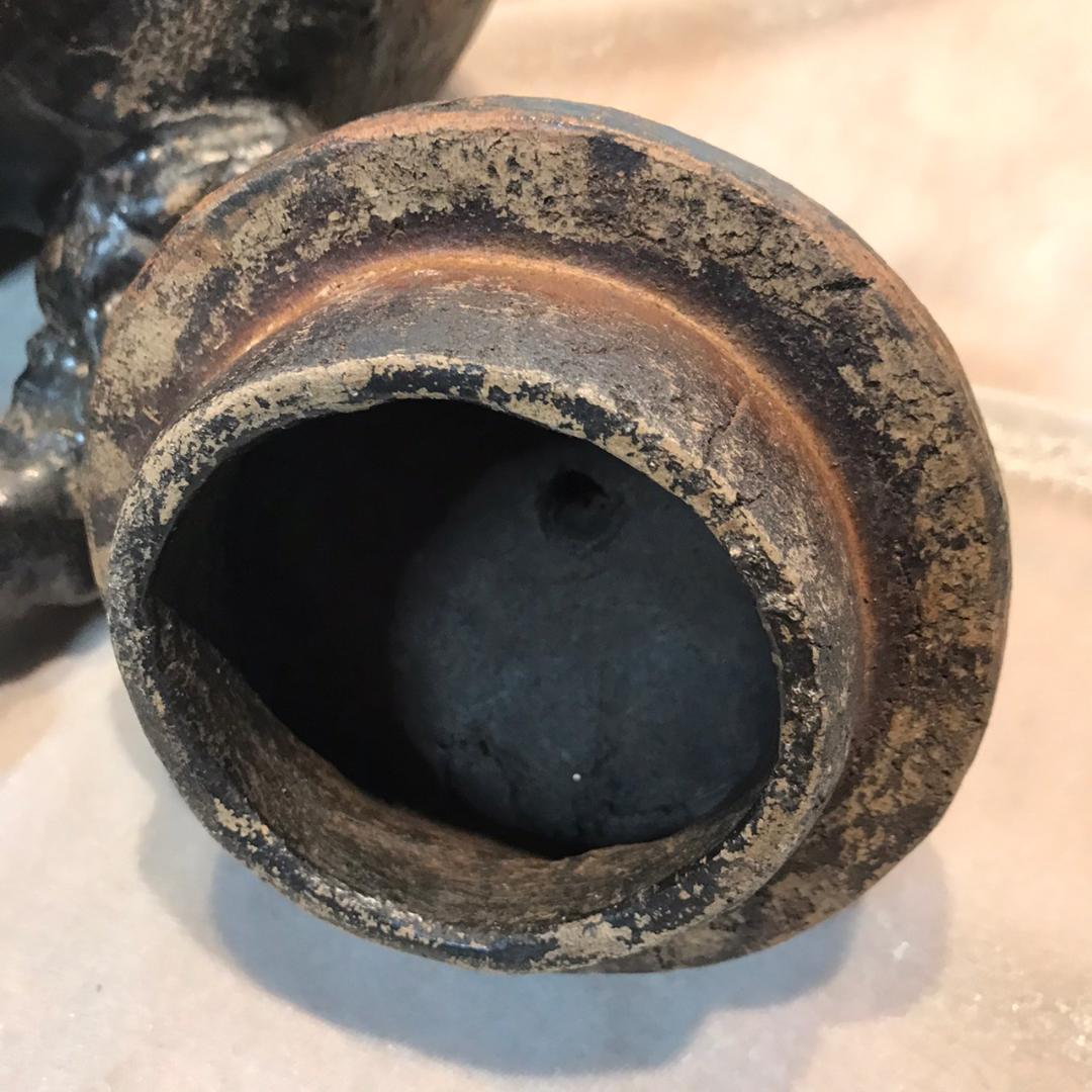 古唐津　獅子蓋三ツ足香炉　共箱