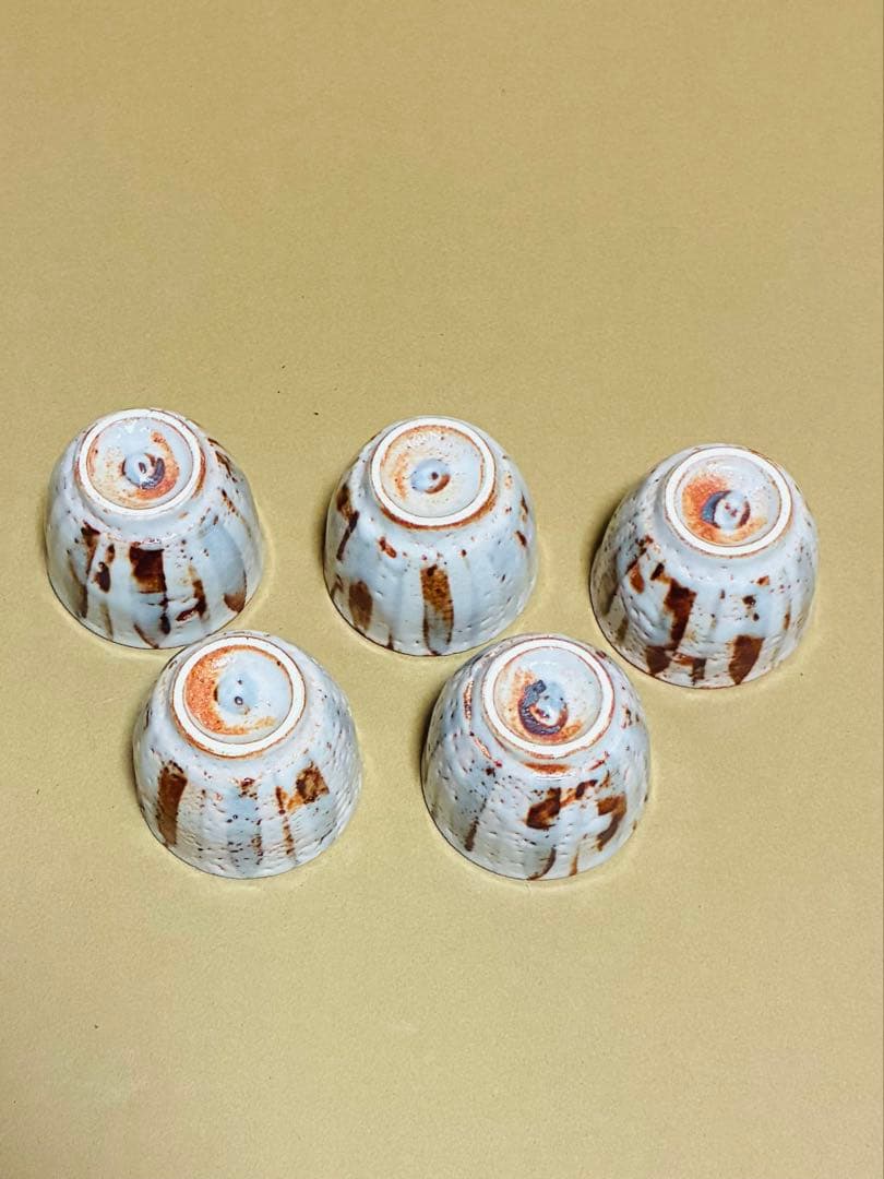 【新品】美濃焼　志野焼　人間国宝　安藤日出武氏　陶器　湯呑み 5個セット