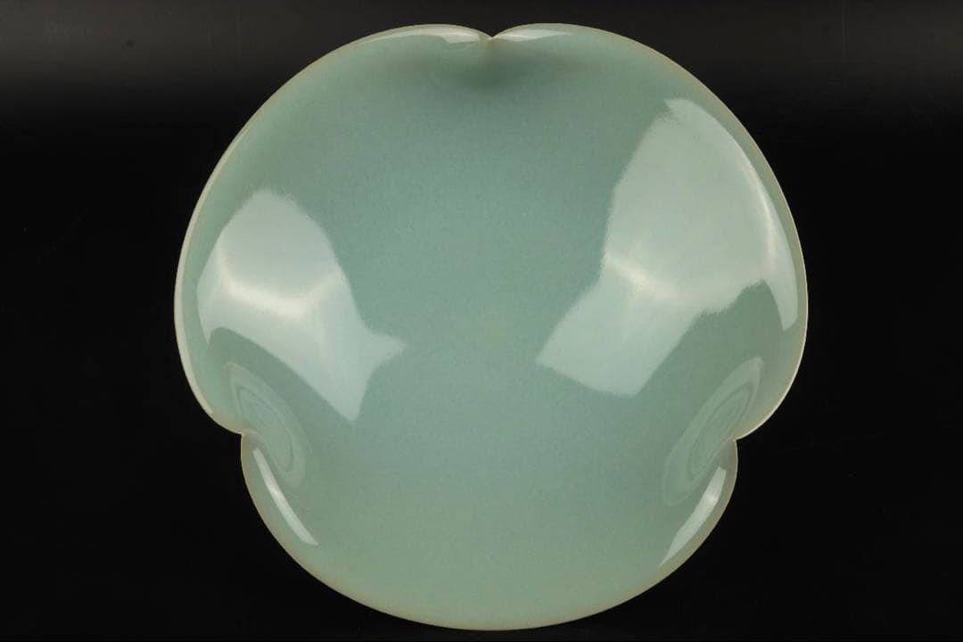 松林廣 青瓷輪花鉢 共箱 骨董 飾皿 飾り皿 鉢 菓子器