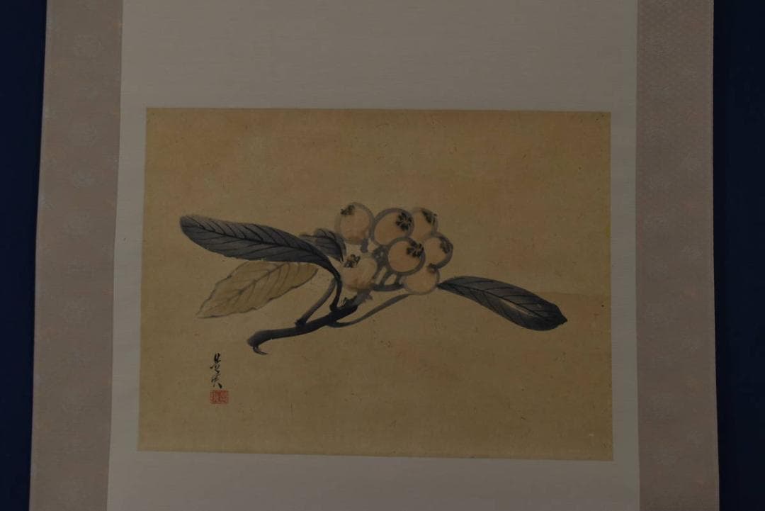 【真作】柴田是真/枇杷図/ビワ図/横物/掛軸/名家伝来/AA-26