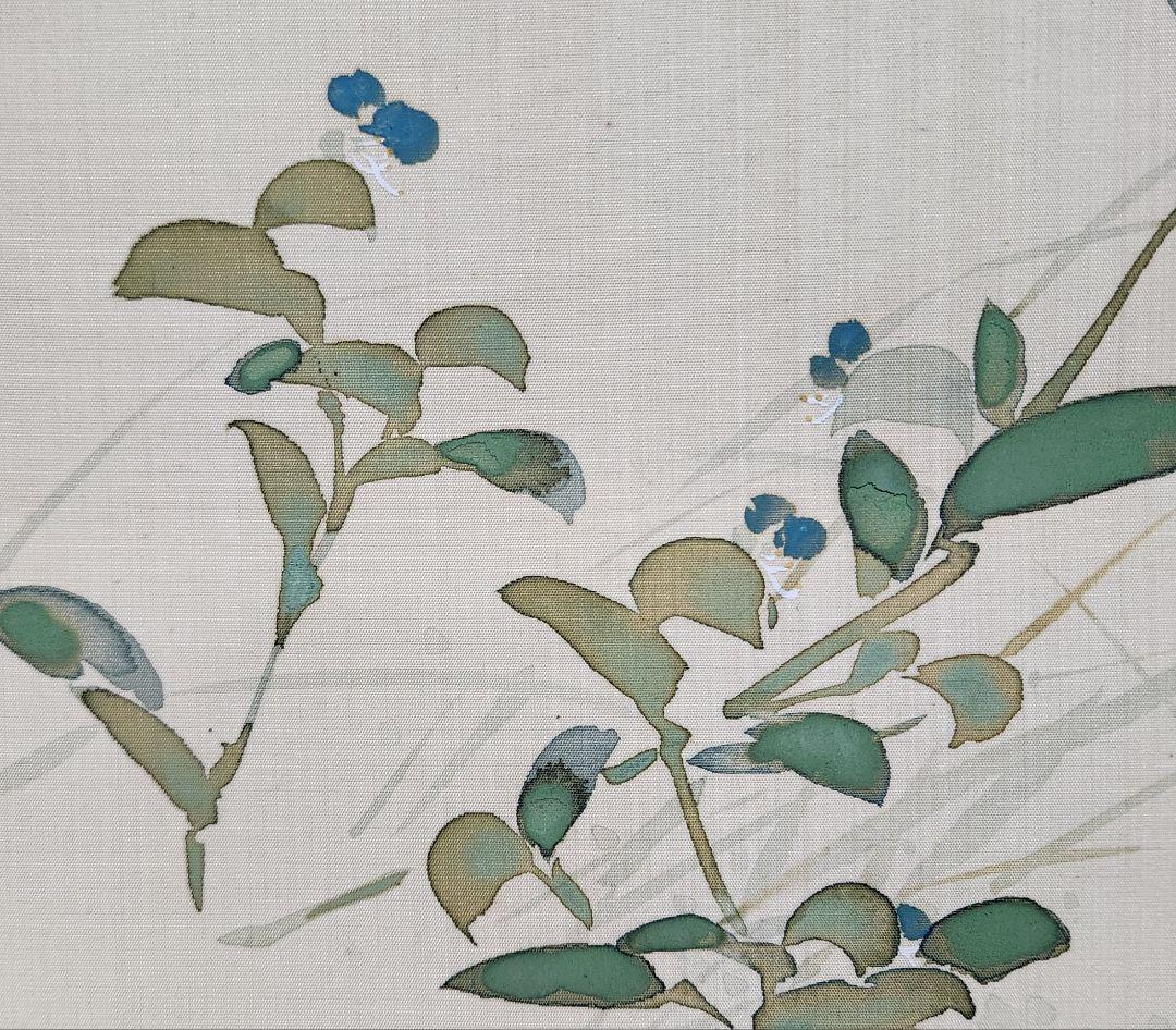 【露草図】二木紫石 2603 共箱 蜂　掛け軸　肉筆