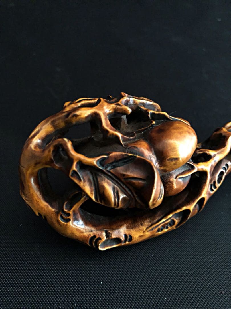 中国美術 唐 古黄楊木 細密彫り 如意 法具