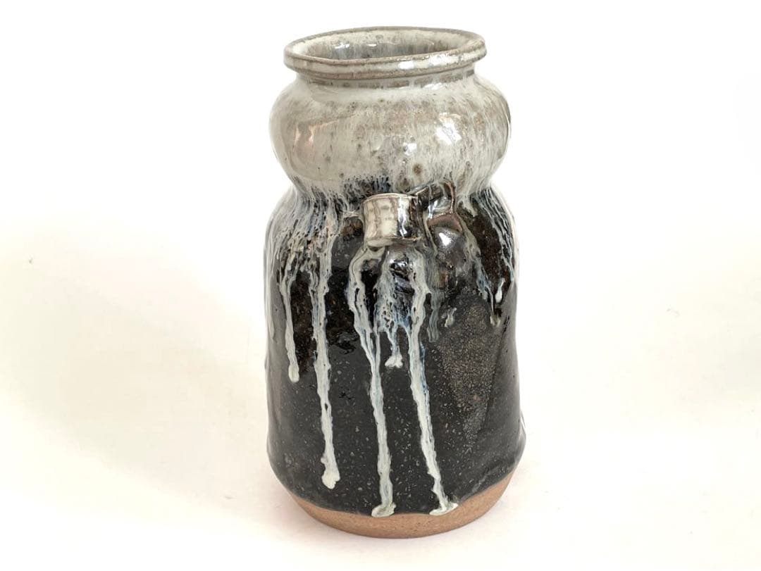 陶芸家　人間国宝　中里逢庵　中里太郎衛門　叩き朝鮮唐津耳付花生　花瓶　花入　共箱