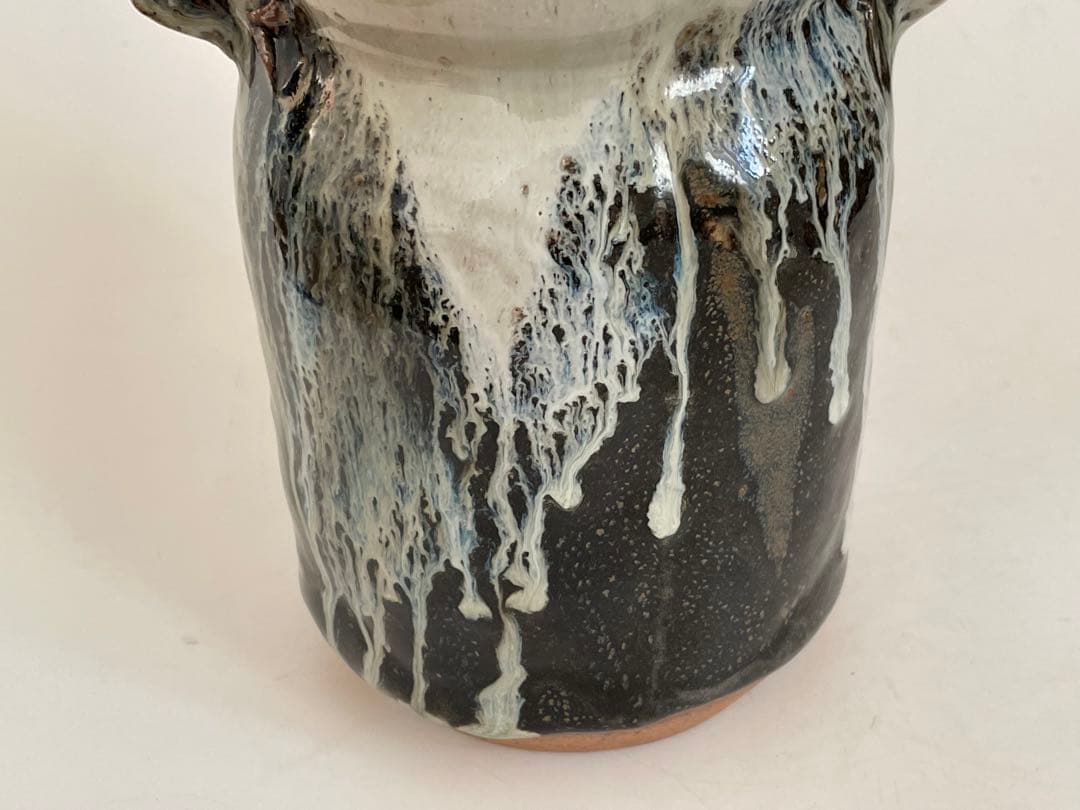 陶芸家　人間国宝　中里逢庵　中里太郎衛門　叩き朝鮮唐津耳付花生　花瓶　花入　共箱