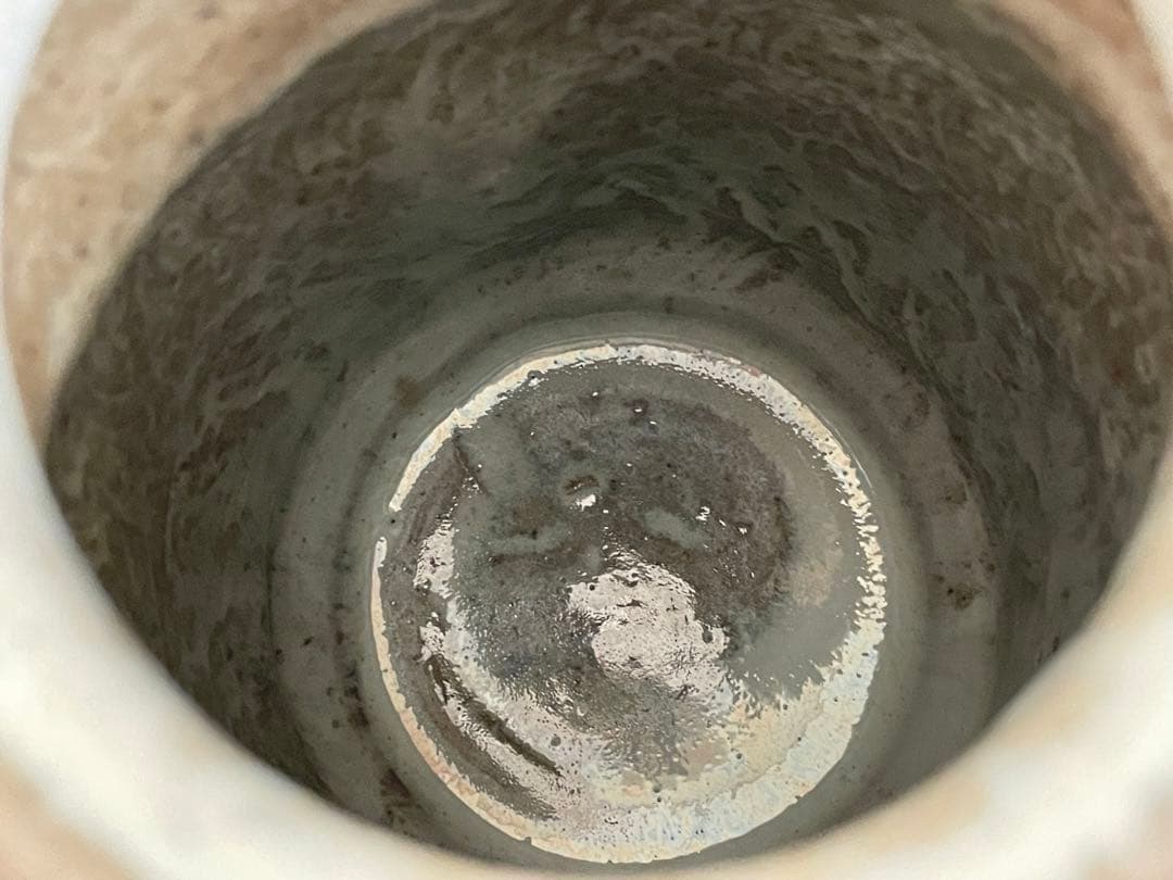 陶芸家　人間国宝　中里逢庵　中里太郎衛門　叩き朝鮮唐津耳付花生　花瓶　花入　共箱