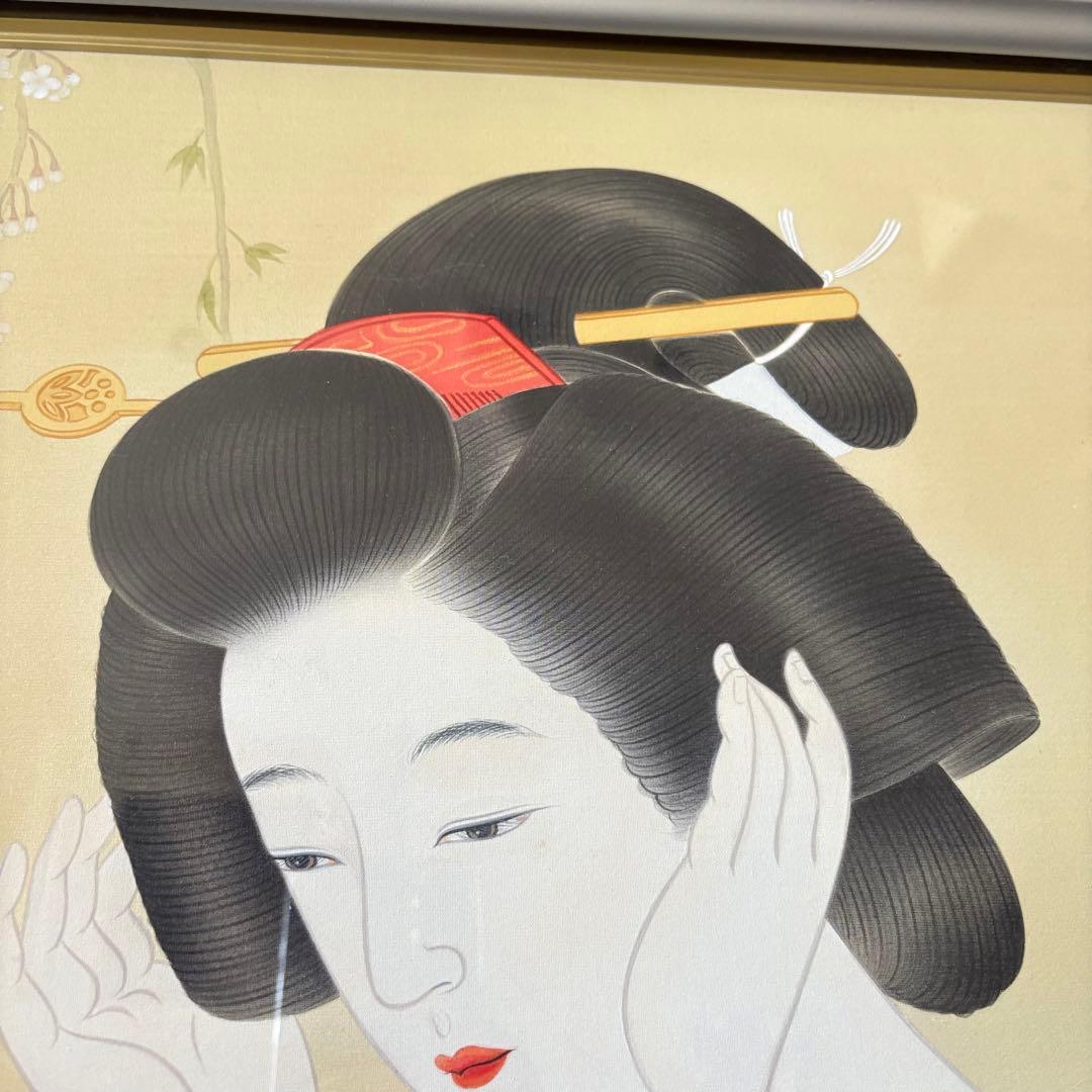 堀江浮水 (堀江豊生) 額装 美人画 真作 日本画 師/伊東深水 絵画 A