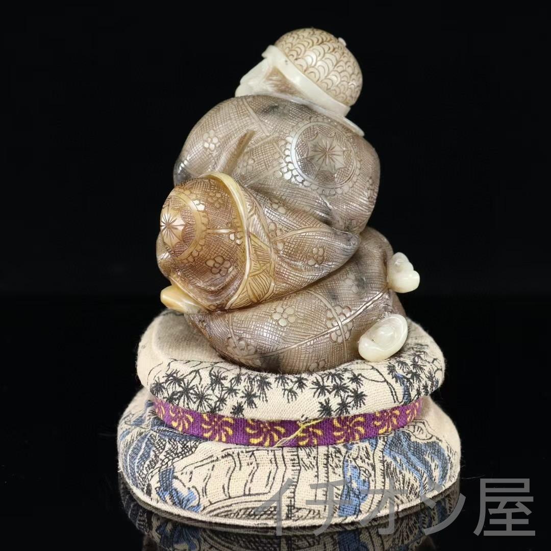 中国古美術 寿山石白芙蓉石 招財進宝人物彫刻置物 全身描花彩色 手彫細工 開運