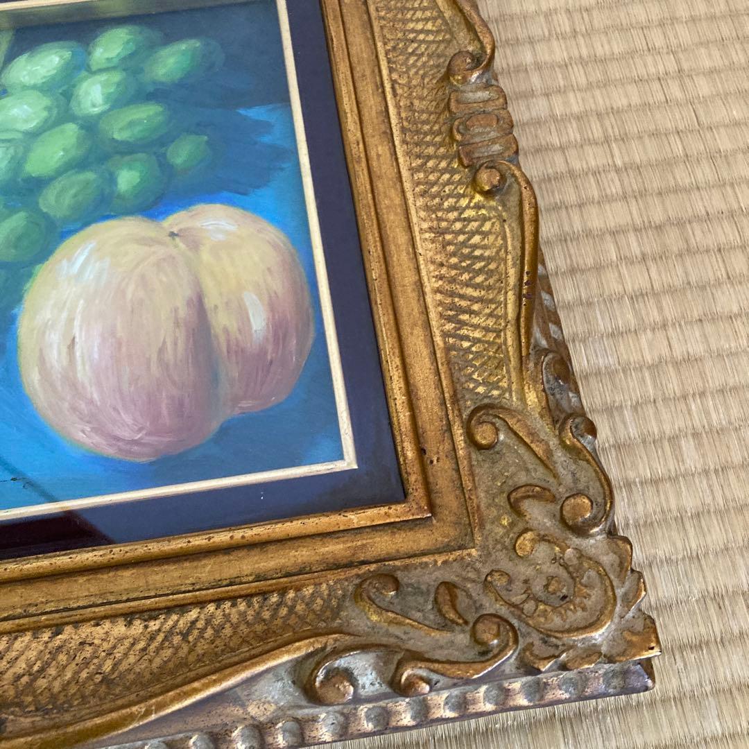 フルーツ 果物 油彩画 油絵　ガラス入額 アンティーク　骨董
