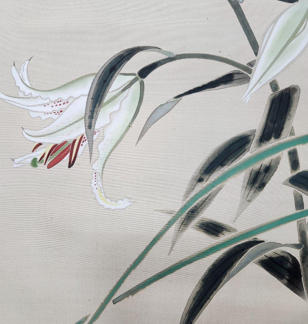 【百合に小禽図】朝井観波 2642 掛け軸　肉筆