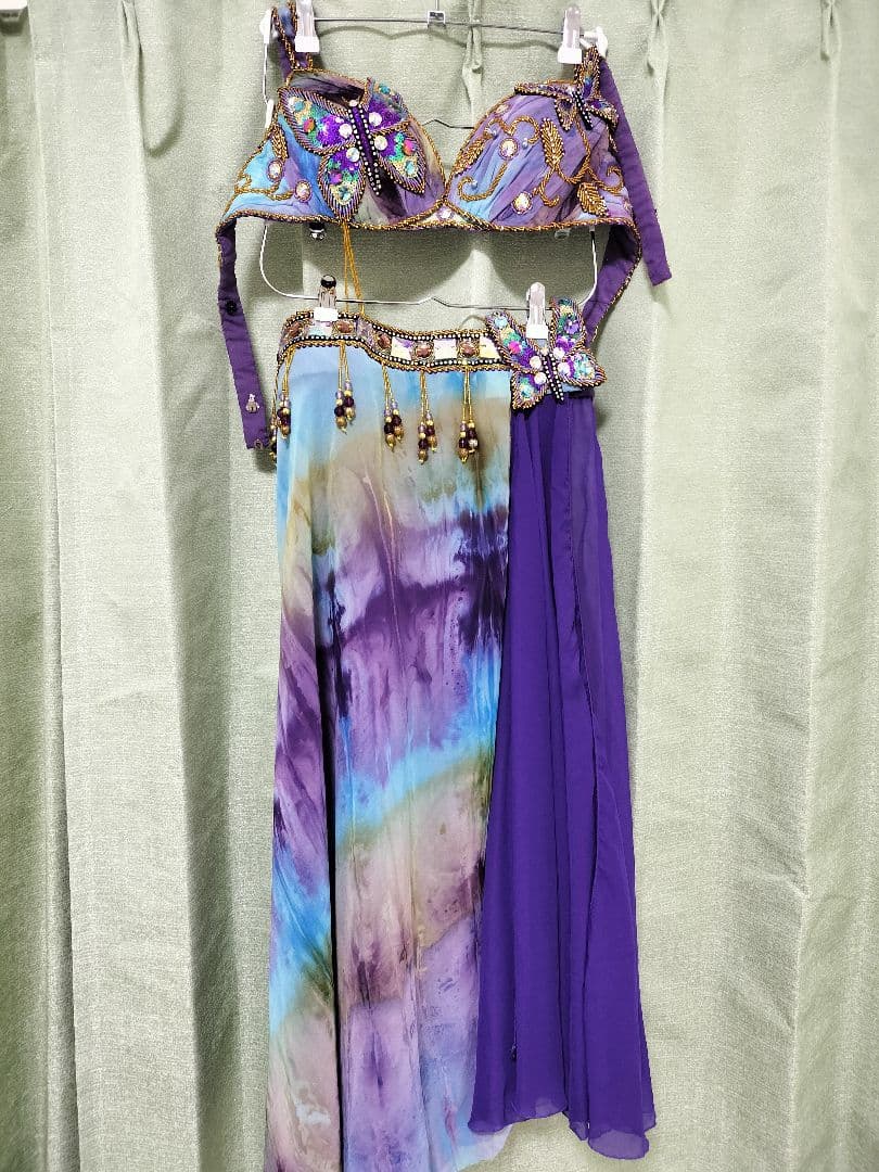 エジプト製 ベリーダンス衣装 パープル バタフライ