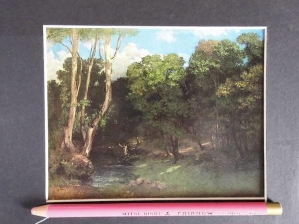 ギュースターヴ・クールベ、川辺の鹿、希少な額装用画集より