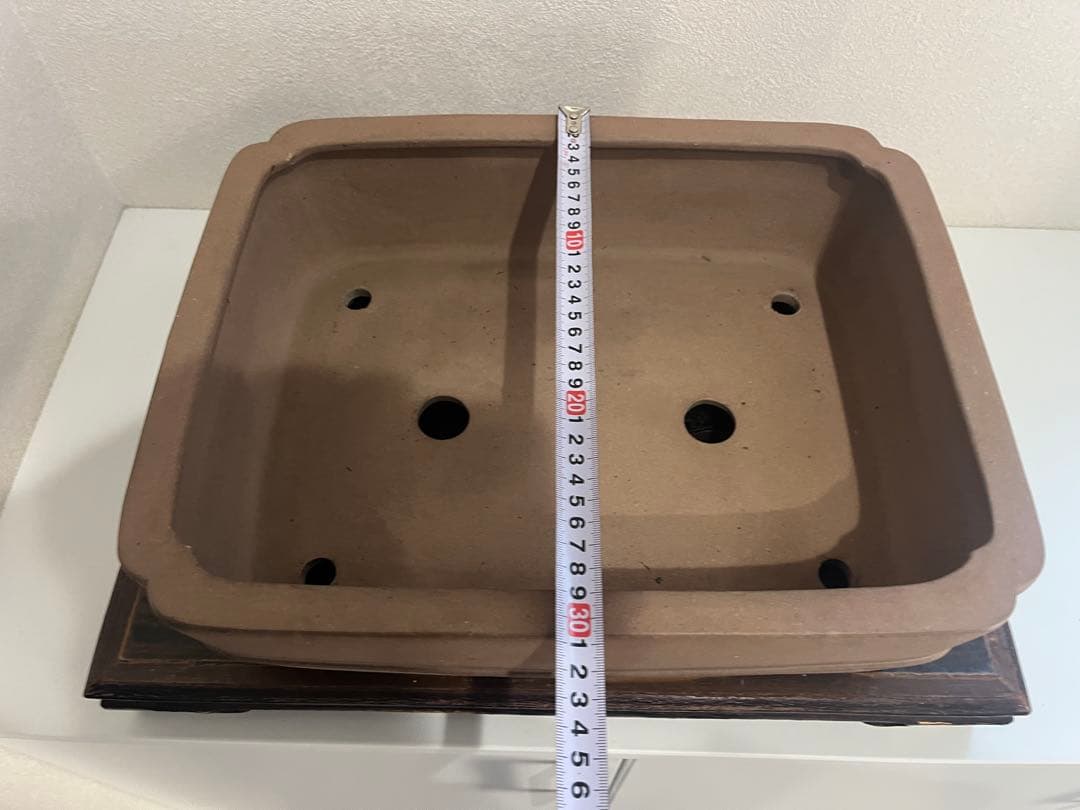 人気常滑作家 松泉焼 山秋造「松泉紫泥切立隅入中帯切足長方鉢」実用性抜群 盆栽鉢