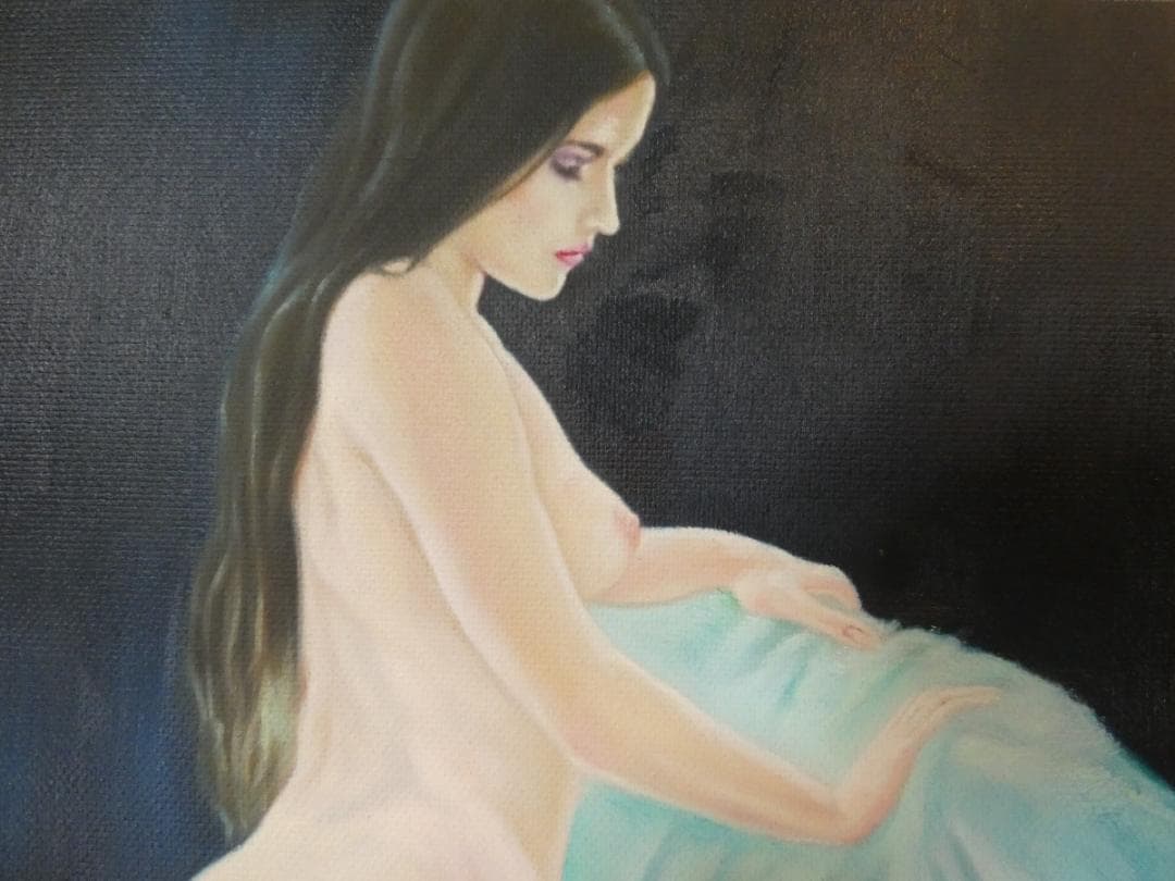 油絵　額付き　浜辺順　F6 【　ネコ　】手描き　肉筆