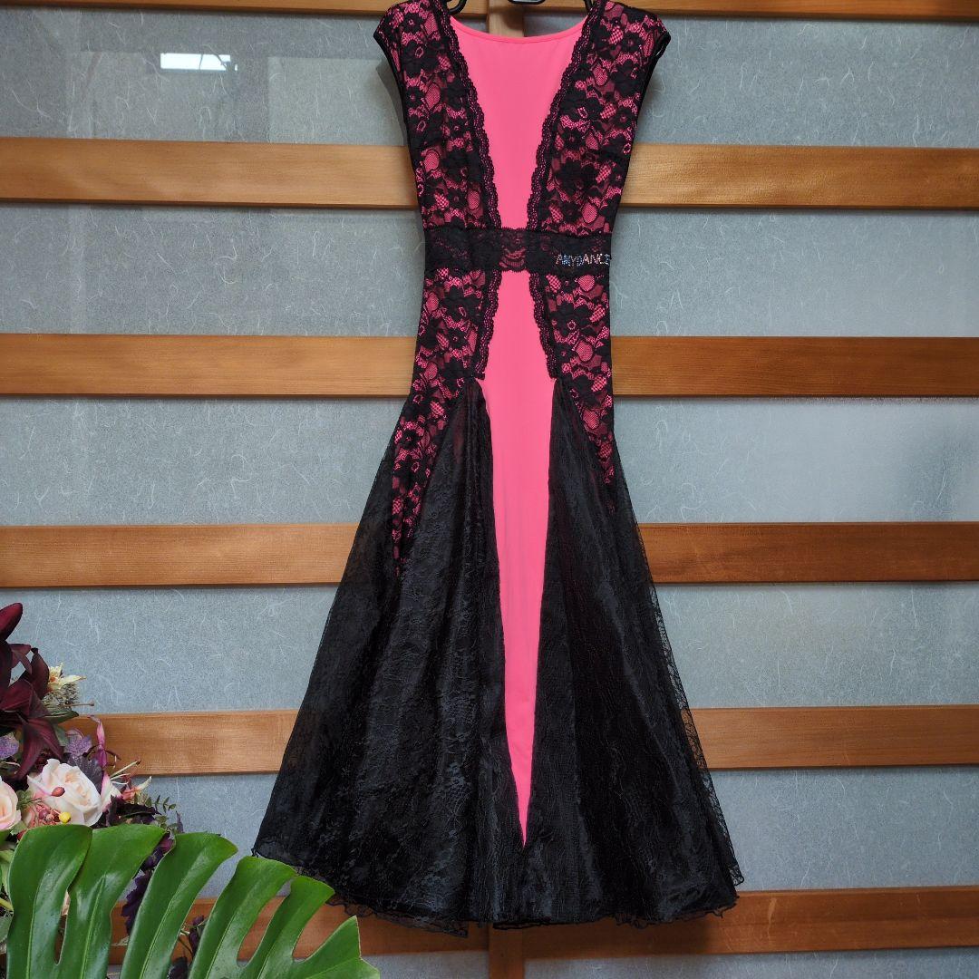 社交ダンス　ピンク黒レースドレス