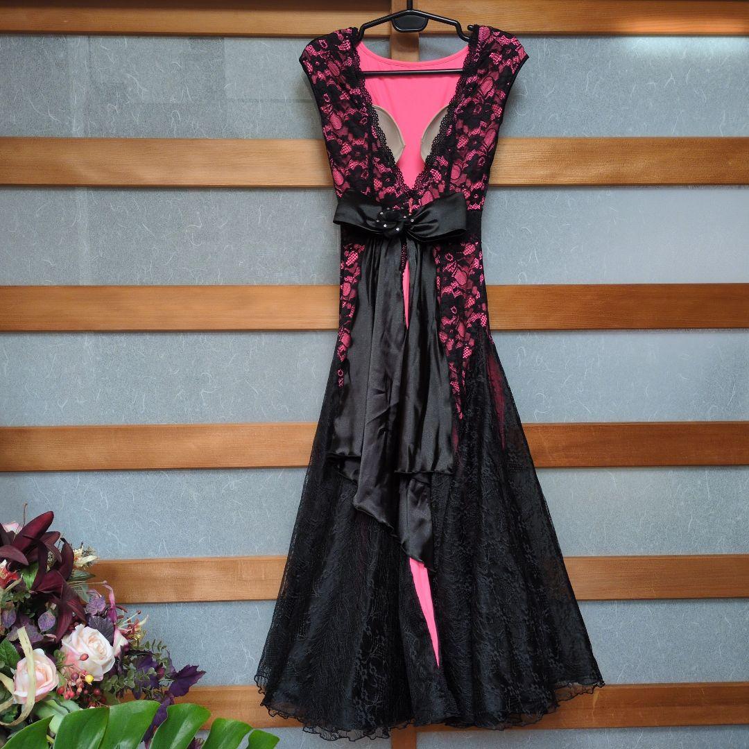 社交ダンス　ピンク黒レースドレス
