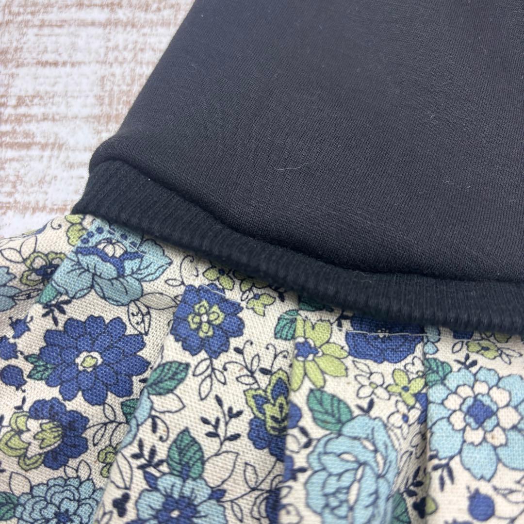 【オーダーページ】犬服　ボンバーヒート黒×ブルー花柄ツーピース