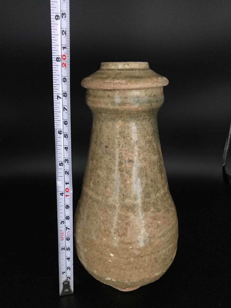 漢時代　緑釉蓋付き瓶　酒器（E-4）