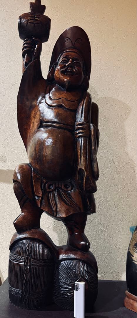大型　大黒天様 大黒様 木彫り 彫刻 仏像 約92cm 七福神 縁起物　20万也
