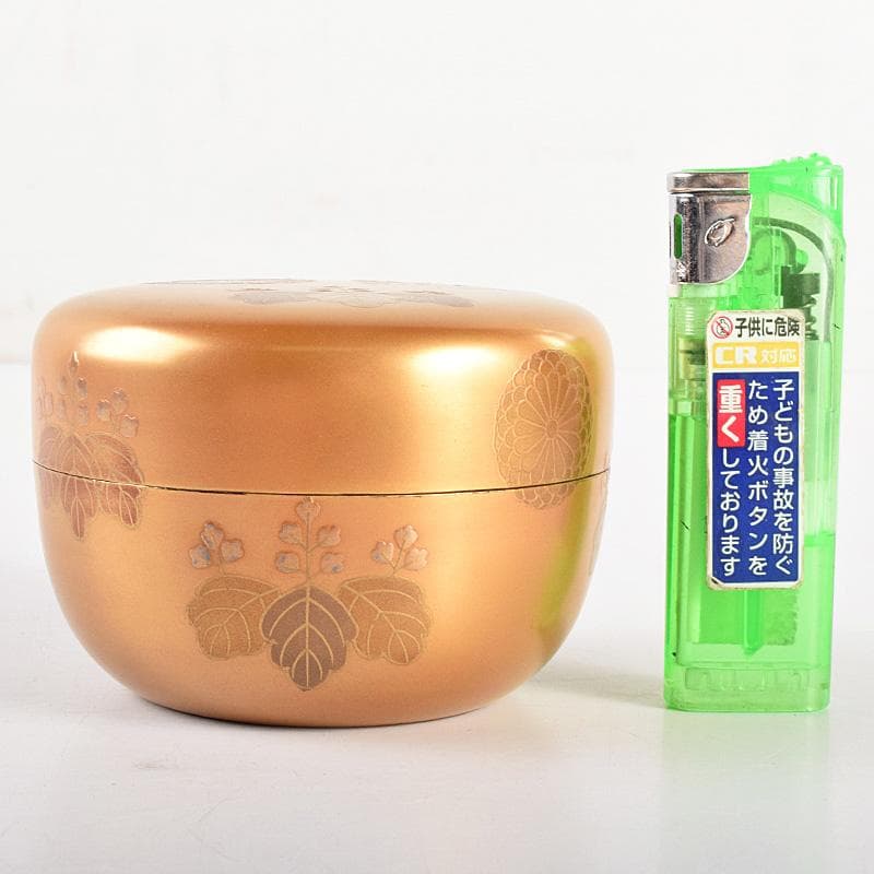 茶道加賀蒔絵師　野村大仙作　金地高台寺蒔絵　平棗　仕覆付　共箱　D　R4985