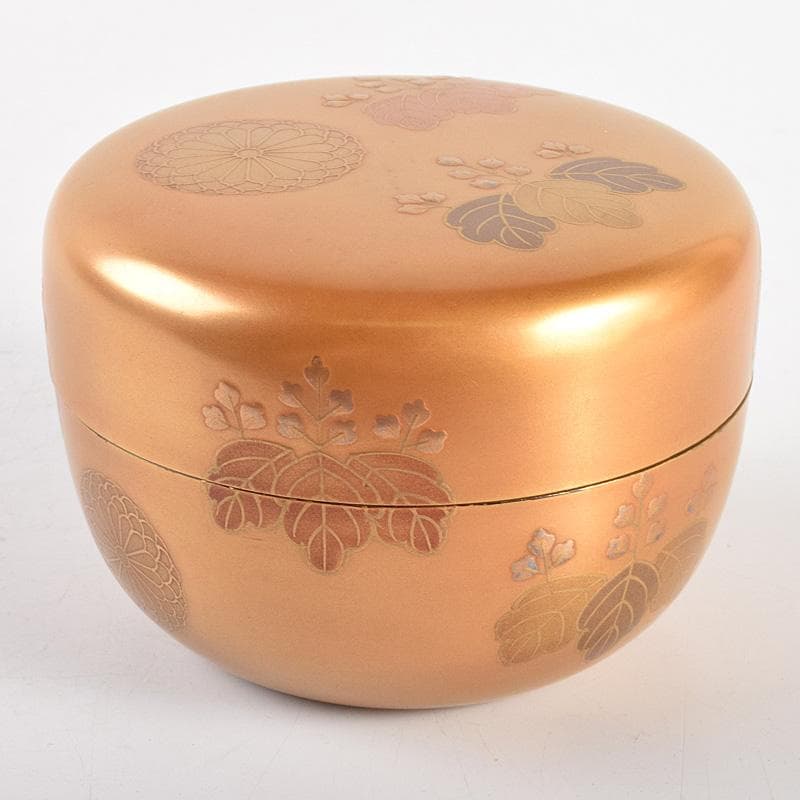 茶道加賀蒔絵師　野村大仙作　金地高台寺蒔絵　平棗　仕覆付　共箱　D　R4985