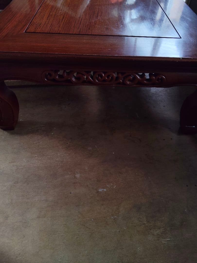 木製彫刻入り長方形座卓