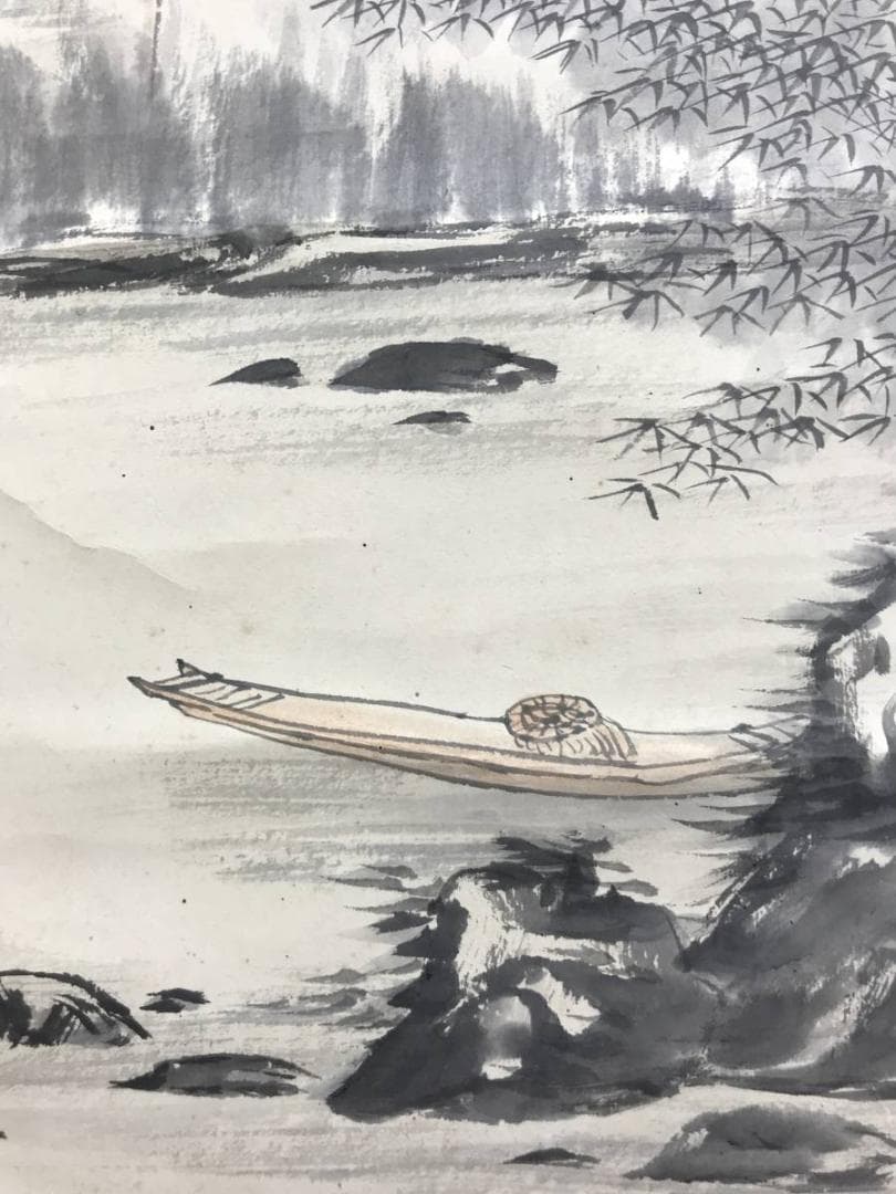 【真作】矢野鐵山/書堂秋晩画賛/山水図/幽居図/掛軸/名家伝来/AD-173