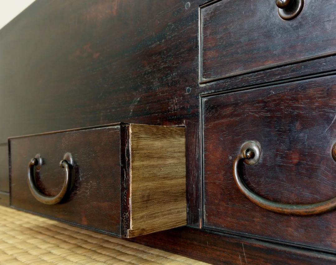 木製 唐木 紫檀 総無垢 長火鉢 関東火鉢 囲炉裏 五徳 灰付き 幅66cm