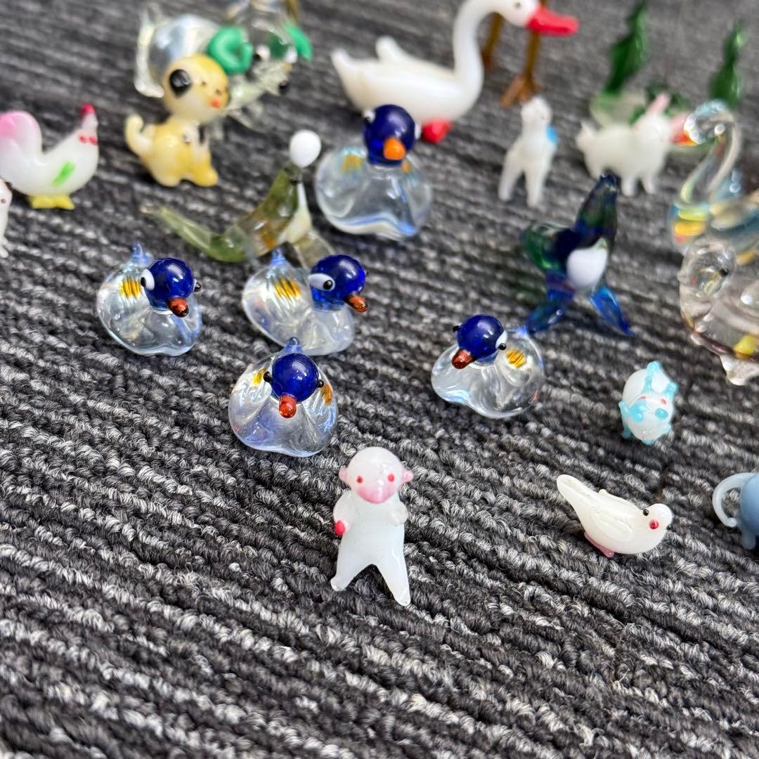 ガラス 細工 ミニチュア 小物 インテリア レトロ 動物 鶴 犬 アヒル