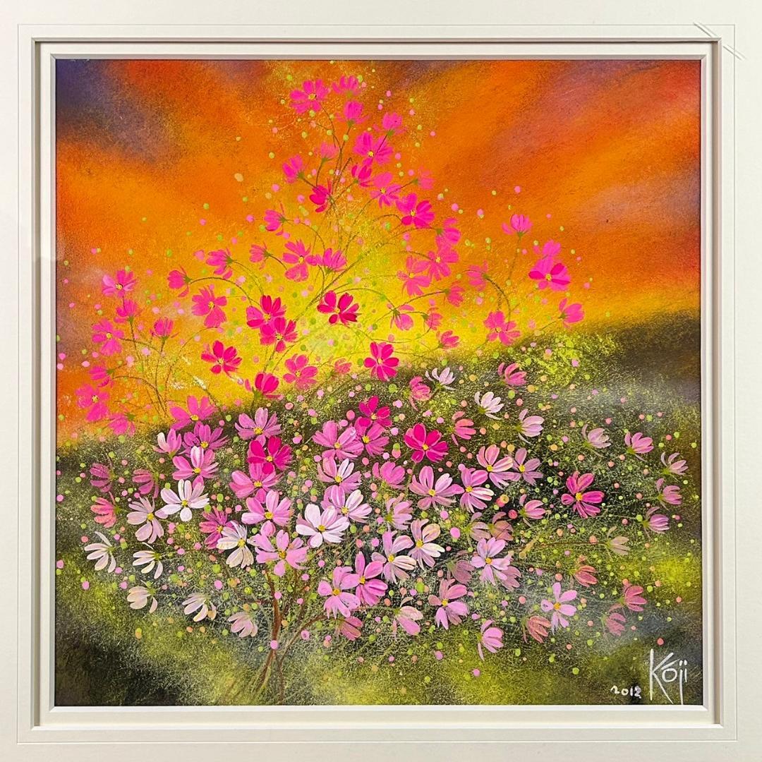 美品 荒木幸史「コスモス」肉筆画 直筆サイン入り 2012年 コスモスの画家