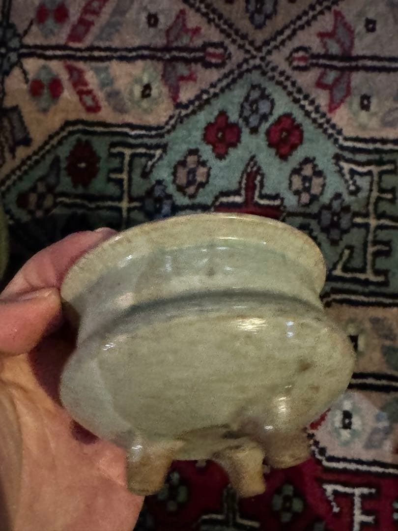 ‼️リサイクルFORT‼️中国の青磁香炉‼️緑石木蓋付