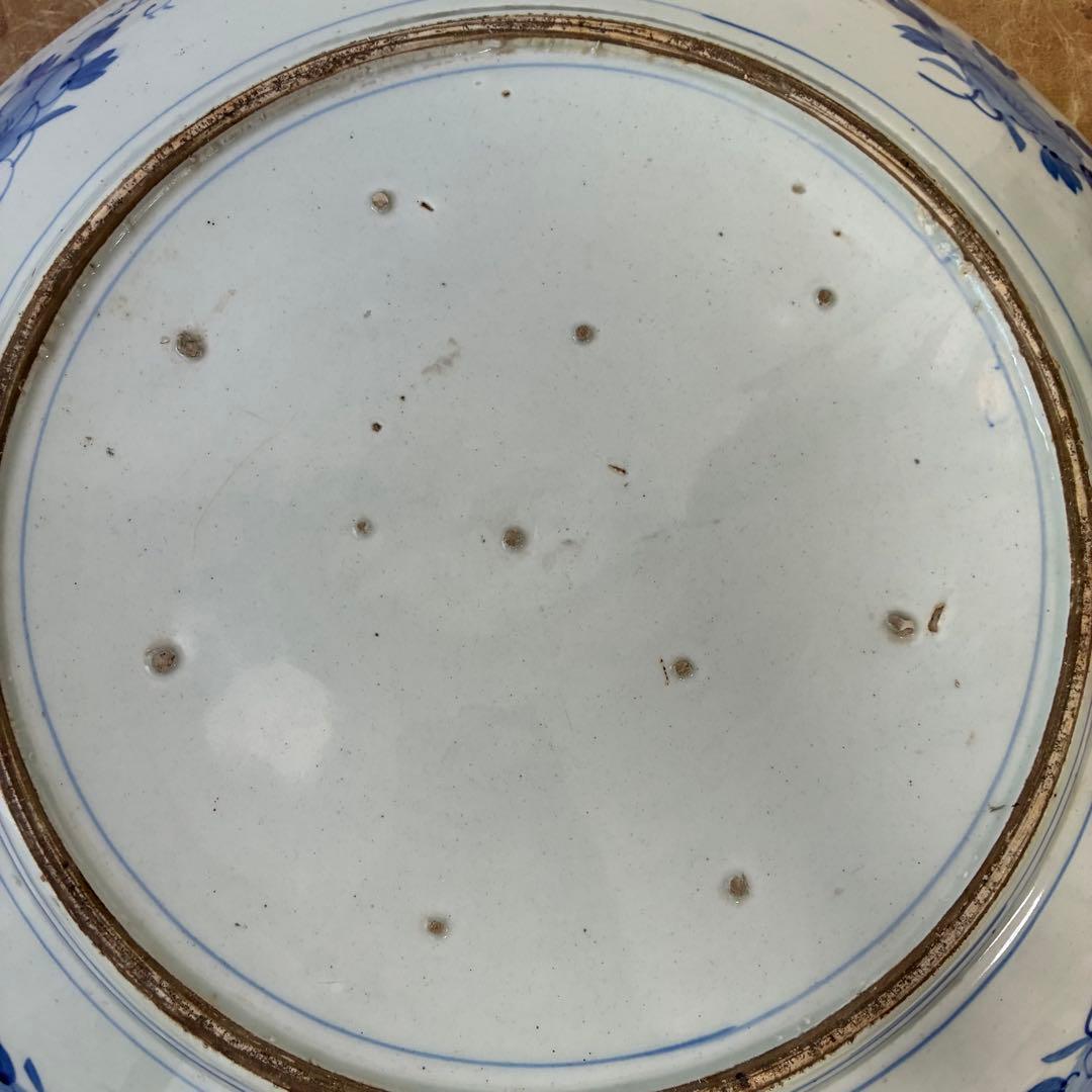 染付大皿　花鳥文様　約54cm（一尺8寸）　藍青色　磁器皿　時代物