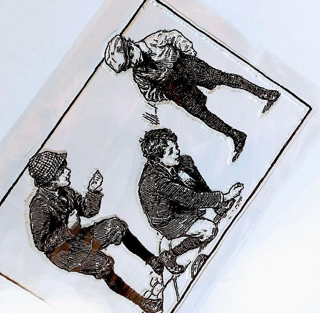 (403)✺SALE✺クリアスタンプ アンティーク 夢中で遊ぶ少年たち 小さめ