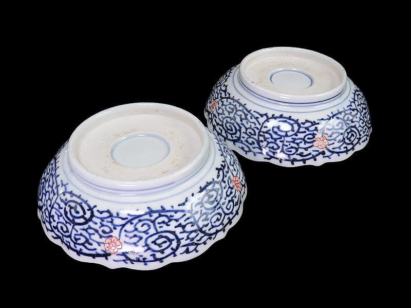 古伊万里　金襴手　兎に花の図　膾皿　２客　B338AS-CVa