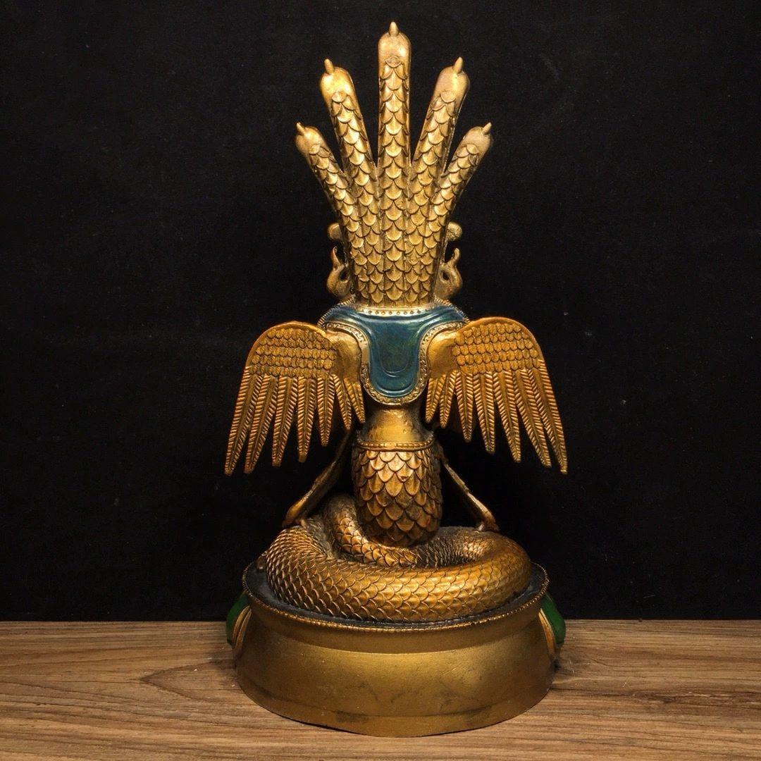 铜制 竜樹仏母 龙胜观音佛像 女娲蛇仙 蛇女 開運 風水 招財 置物 工芸品