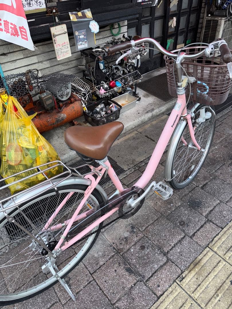 岡山県)Panasonic ピンク シティサイクル 26インチ 前バスケット付き