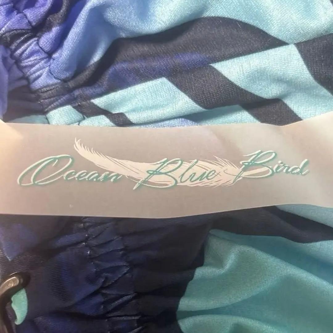 【新品未使用】Ocean Blue Bird波模様オフショルダードレス　Mサイズ
