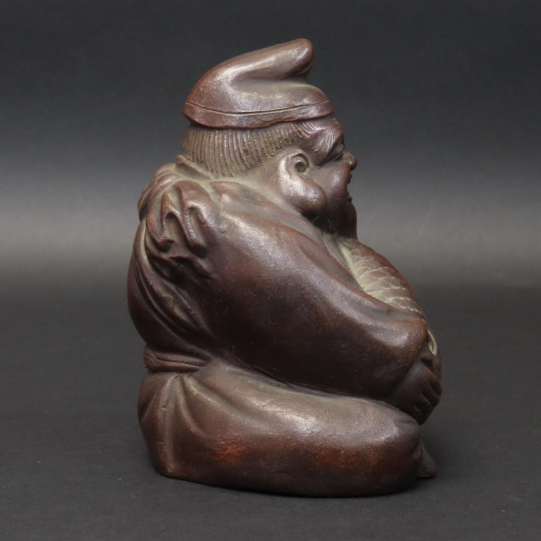 ⭕400 江戸時代末期 備前焼 鯛を持つ恵比寿様 大根を持つ大黒様 高さ13cm