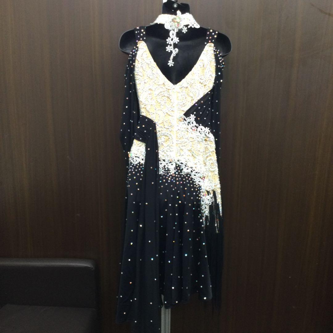 社交ダンス ワンピース M 黒×白 スワロフスキー