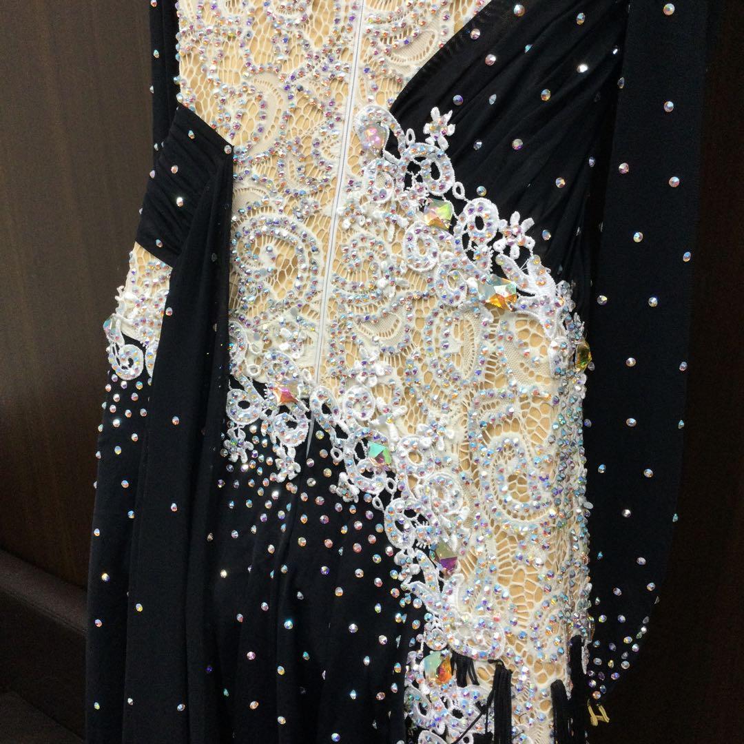 社交ダンス ワンピース M 黒×白 スワロフスキー