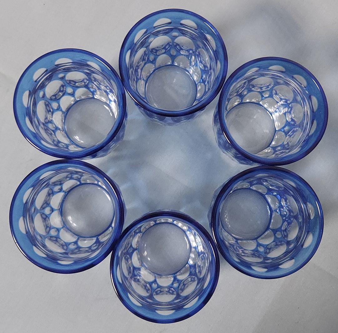 銀座松屋 江戸切子グラス 青被せ 箱入り レトロ