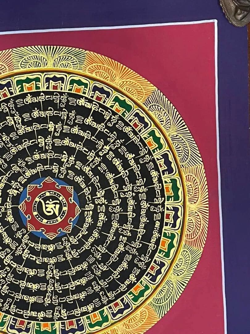 【手描き一点物】チベット密教 曼荼羅タンカ 六字真言入り／開運・護符・浄化p