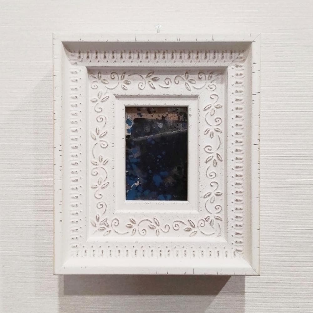 内野隆文　夜の街　絵画　抽象画　段ボールにアクリル絵具　現代アート　額縁　真作