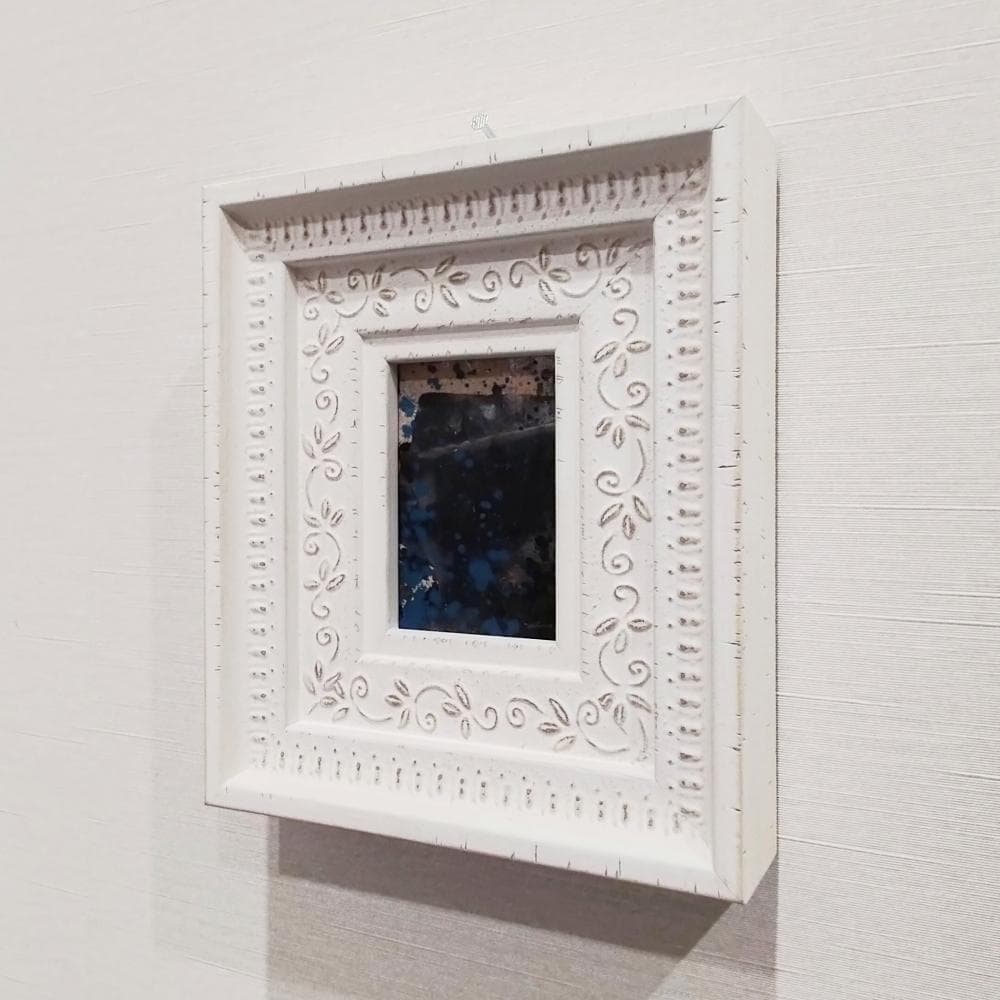 内野隆文　夜の街　絵画　抽象画　段ボールにアクリル絵具　現代アート　額縁　真作