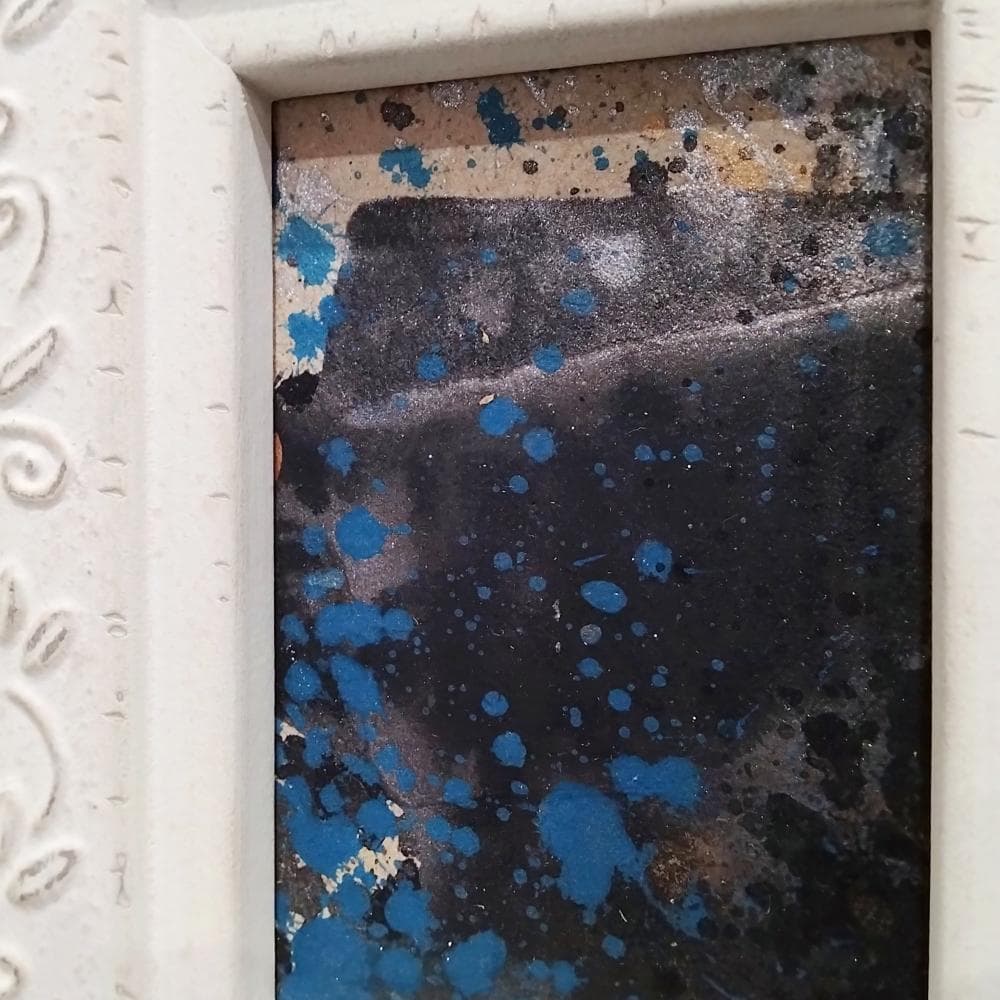 内野隆文　夜の街　絵画　抽象画　段ボールにアクリル絵具　現代アート　額縁　真作