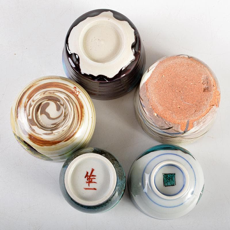 九谷焼　柳雨軒　三代八十吉　徳田正彦　中嶋珠光等　盃　共箱　五点　U　R5804