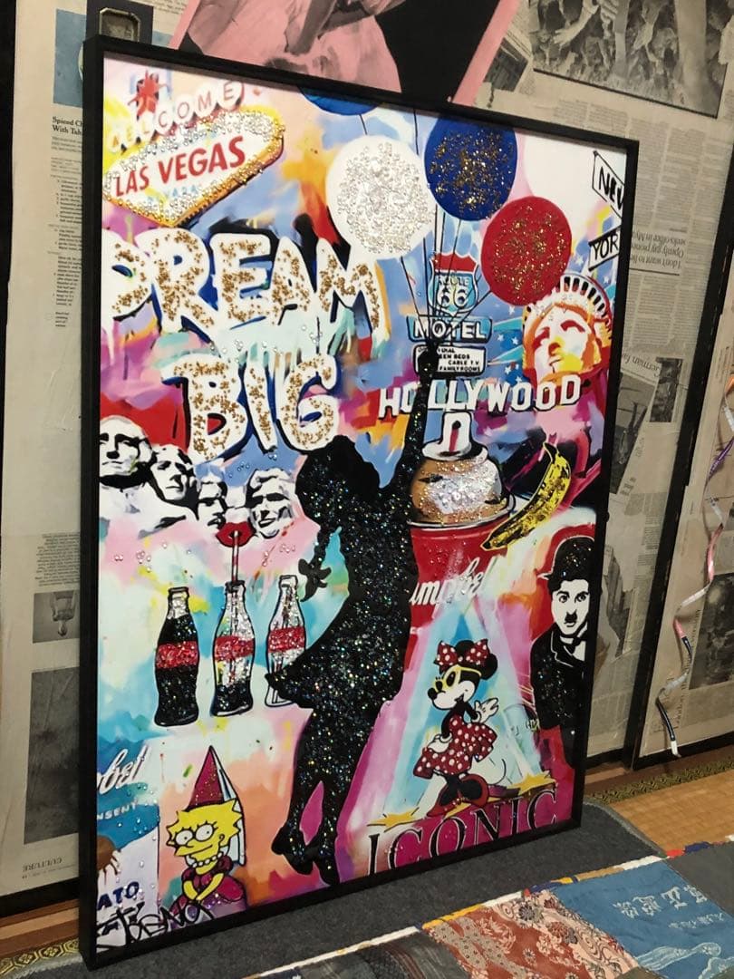 新品未使用 特大レジンアート　水晶レジンパネルアート　バンクシー水晶レジンアート