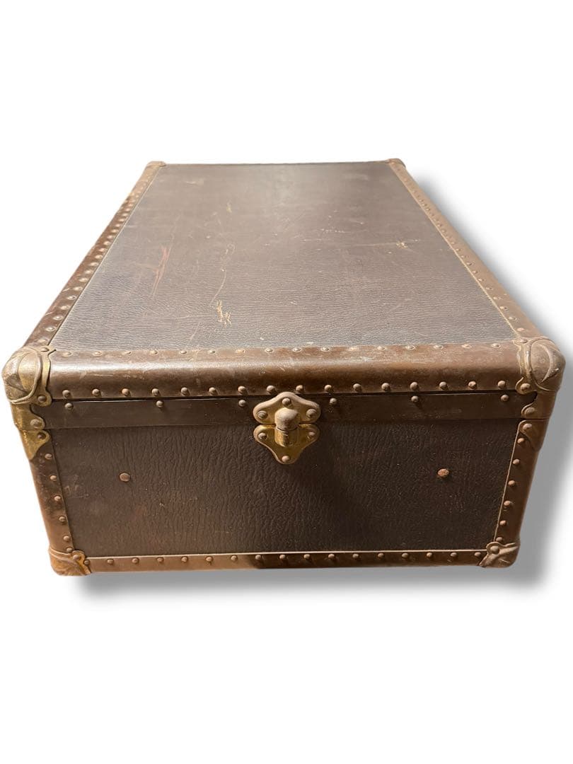 #アンティーク トランクケース 木製 革風素材 ヴィンテージ収納箱