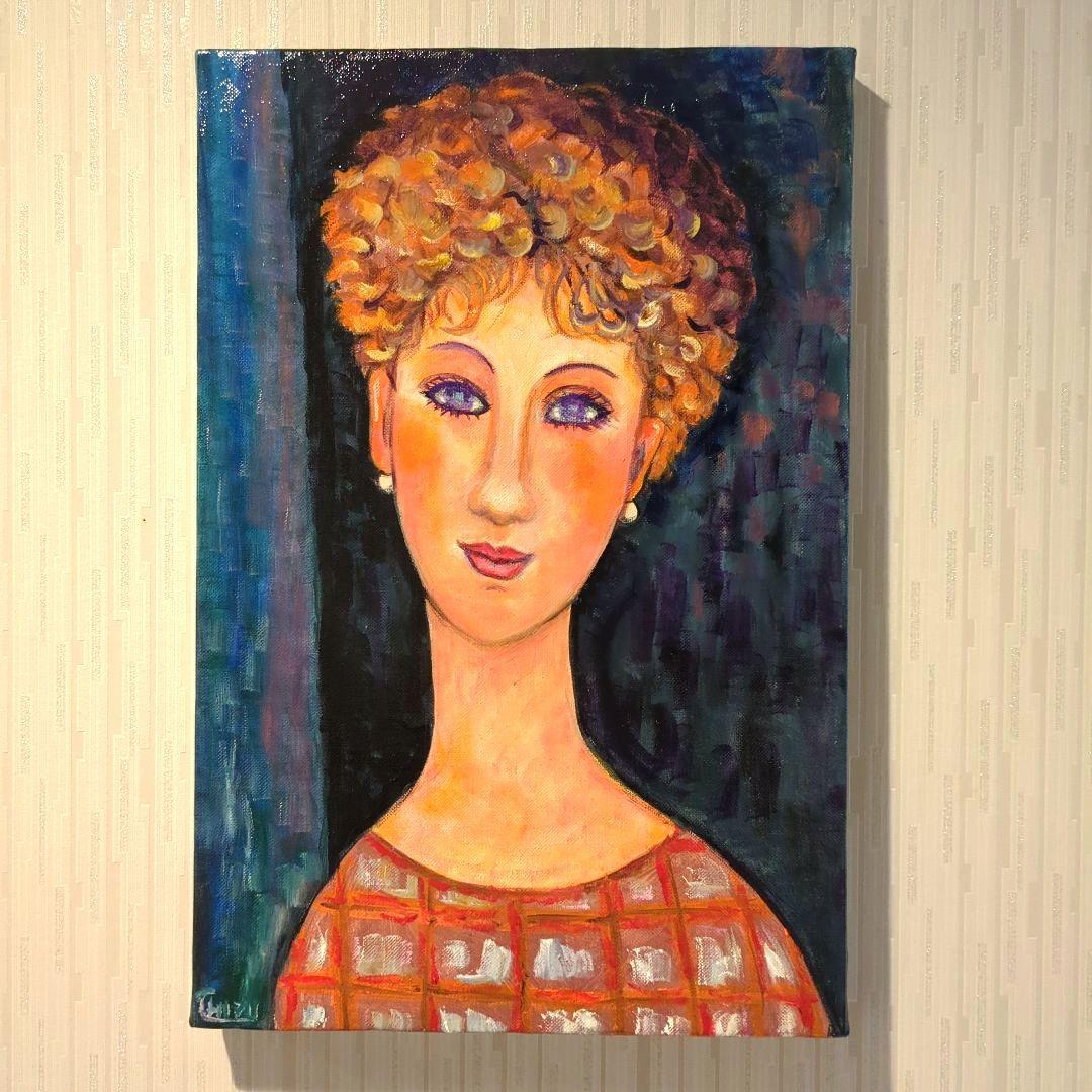 キャンバス油絵　専用　ショートヘアーのパリの女性　モディリアーニ　名画オマージュ