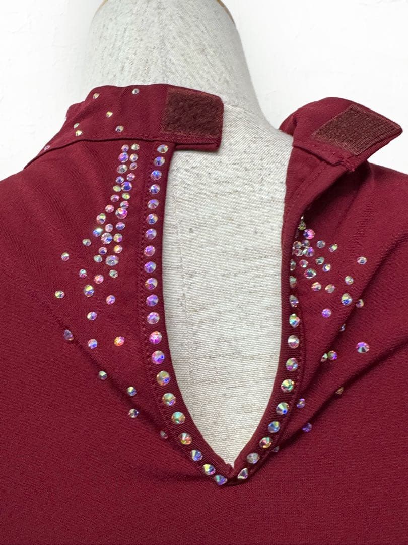 【ラインストーン】新品社交ダンス ハイネックデザインカットソーワインr151