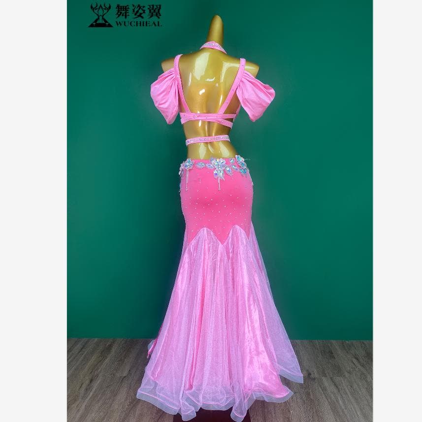 新品 ベリーダンス 衣装 ブラ スカート セット オリエンタル 紫ピンク